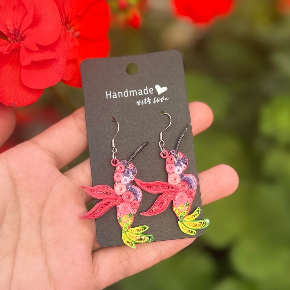 Handmade Paper Quilled Colorful Bird Earrings